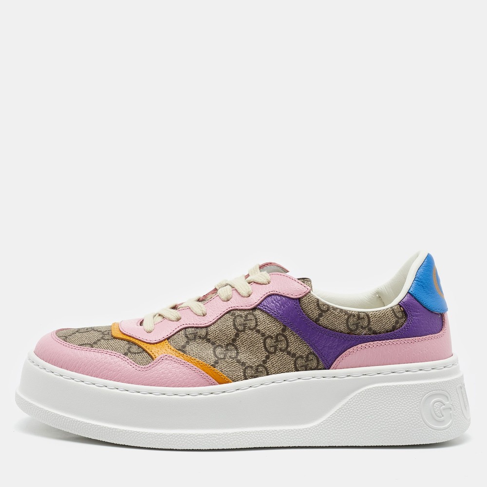 Gucci Multicolor GG Supreme Canvas and Leather Low Top Sneakers Size 39