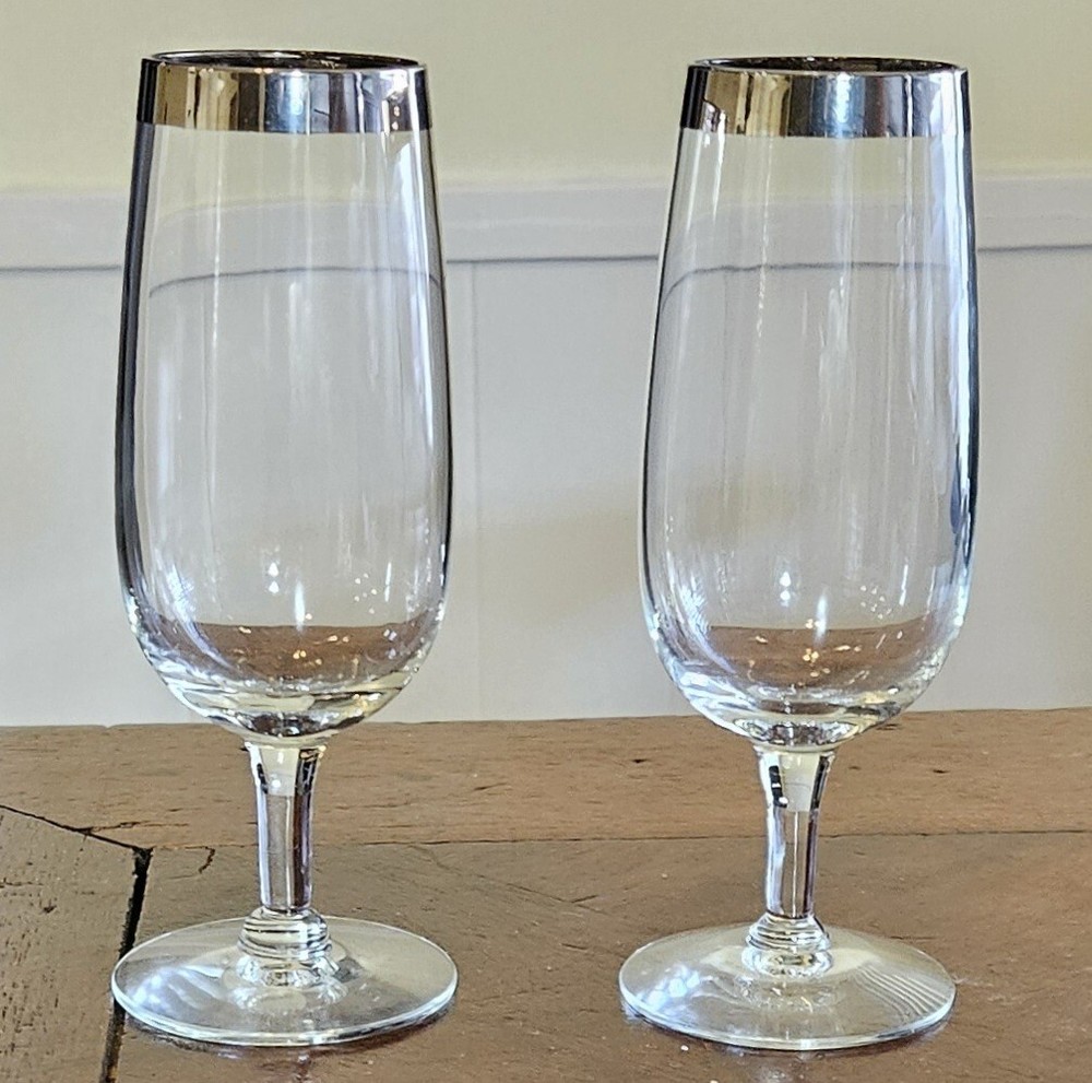 2 MCM Dorothy Thorpe Silver Rim Champagne Flutes 6