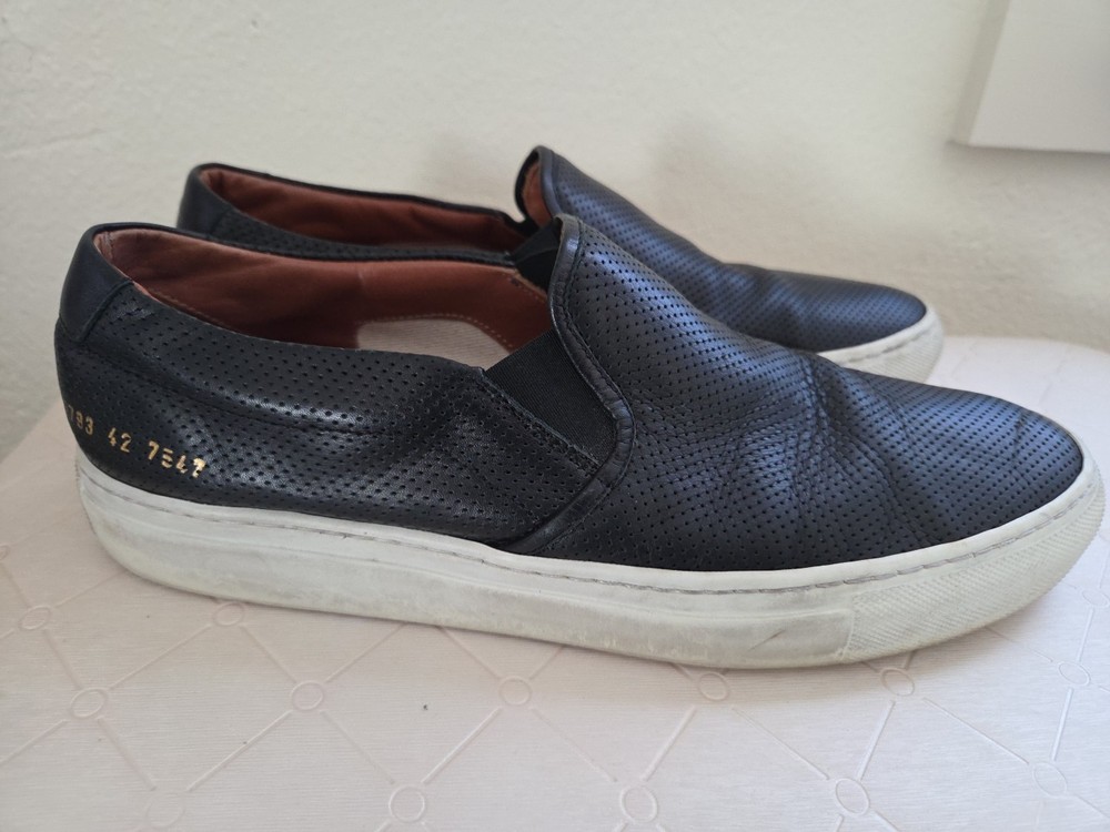 Mens Common Projects Perforated Calf Leather Sneakers Black Sz 42