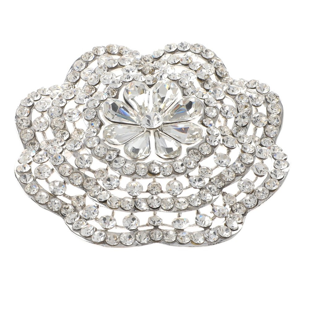 Silver Tone Alloy Metal Large Crystal Rhinestone Flower Brooch P1575-SCL