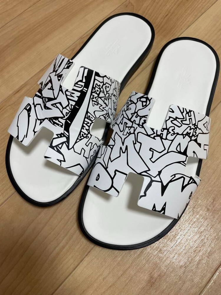 Hermes Chypre Sandals Men Size EU42 US9 Izmir Graff Motif Calfskin Like New