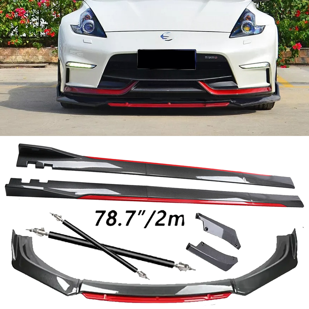 Carbon Fiber Look Red Front Lip Chin Bumper Side Skirt For Nissan 350Z 370Z GTR