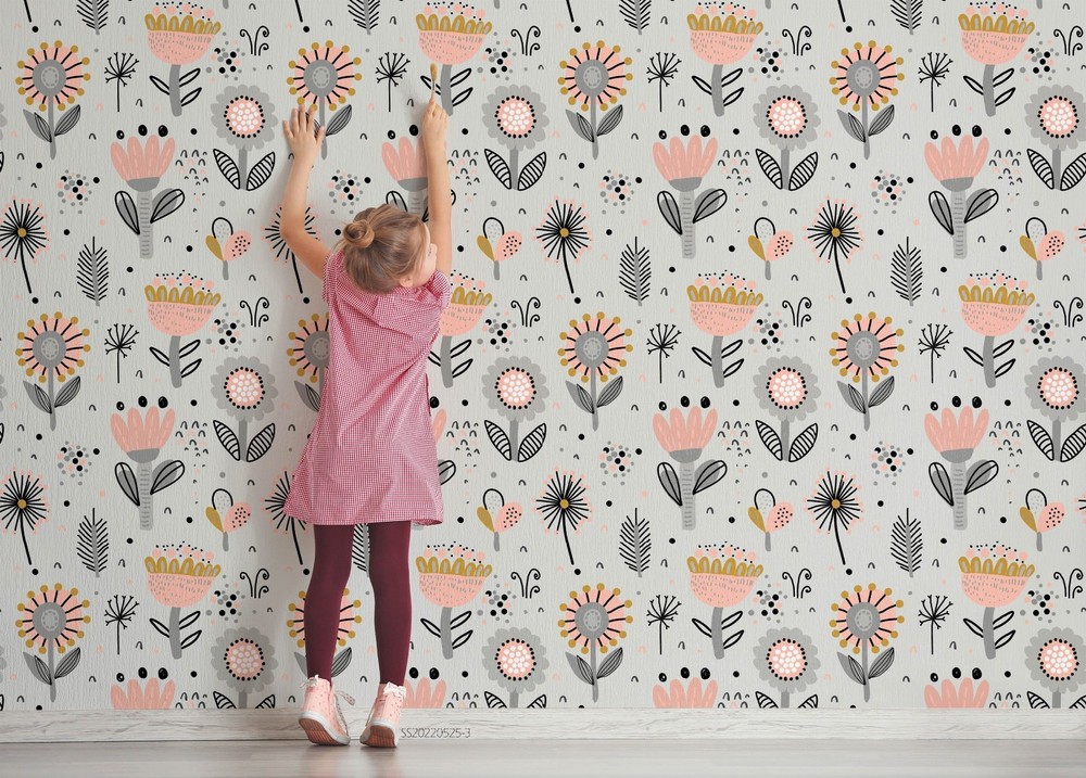 3D Hand Drawn Flowers Pattern Wall Murals Wallpaper Murals Wall Sticker