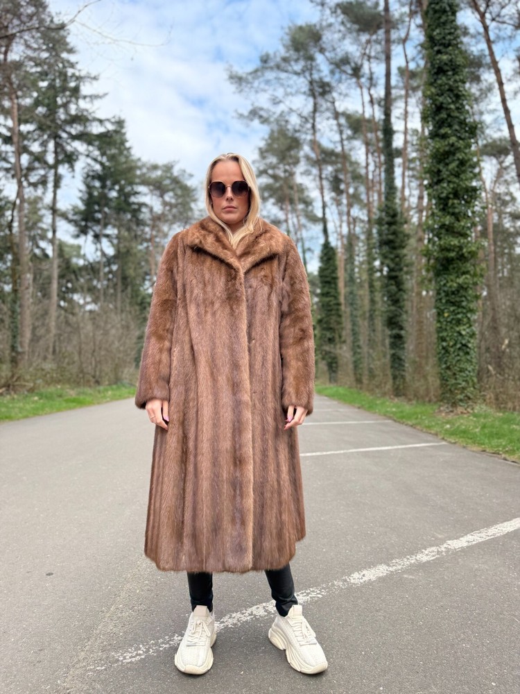 Pastel Brown XL Full-Length Mink Fur Coat High Quality-image
