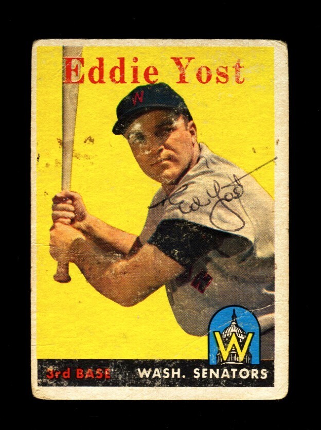 1958 TOPPS EDDIE YOST #173 SENATORS SIGNED AUTOGRAPH