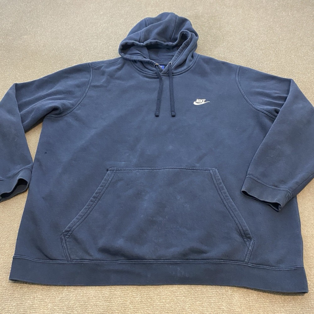 Nike Hoodie Mens XXL Blue Distressed Faded Skater Logo Club Fleece Sportswear