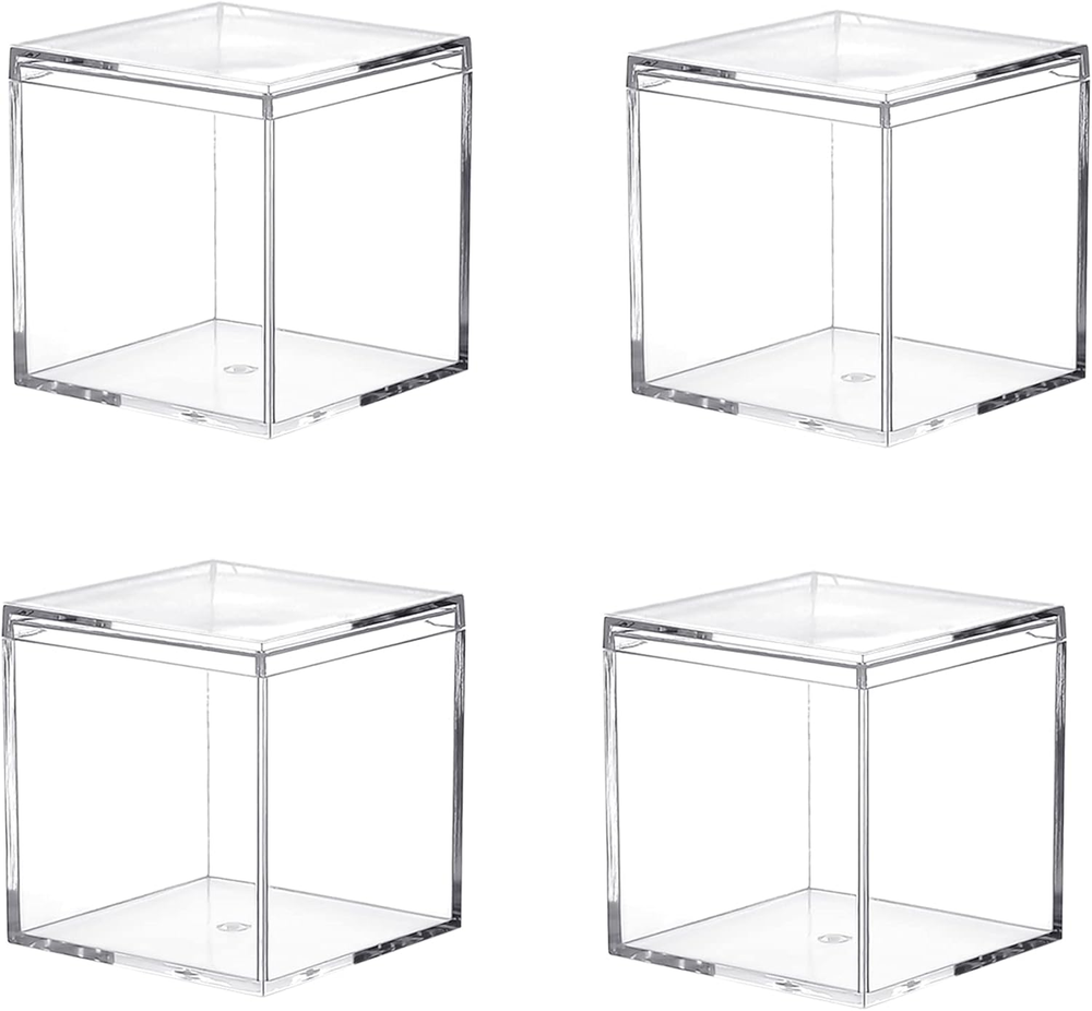 Clear Acrylic Box with Lid,C, 4 Pack Acrylic Plastic Square Cube Small Plastic S