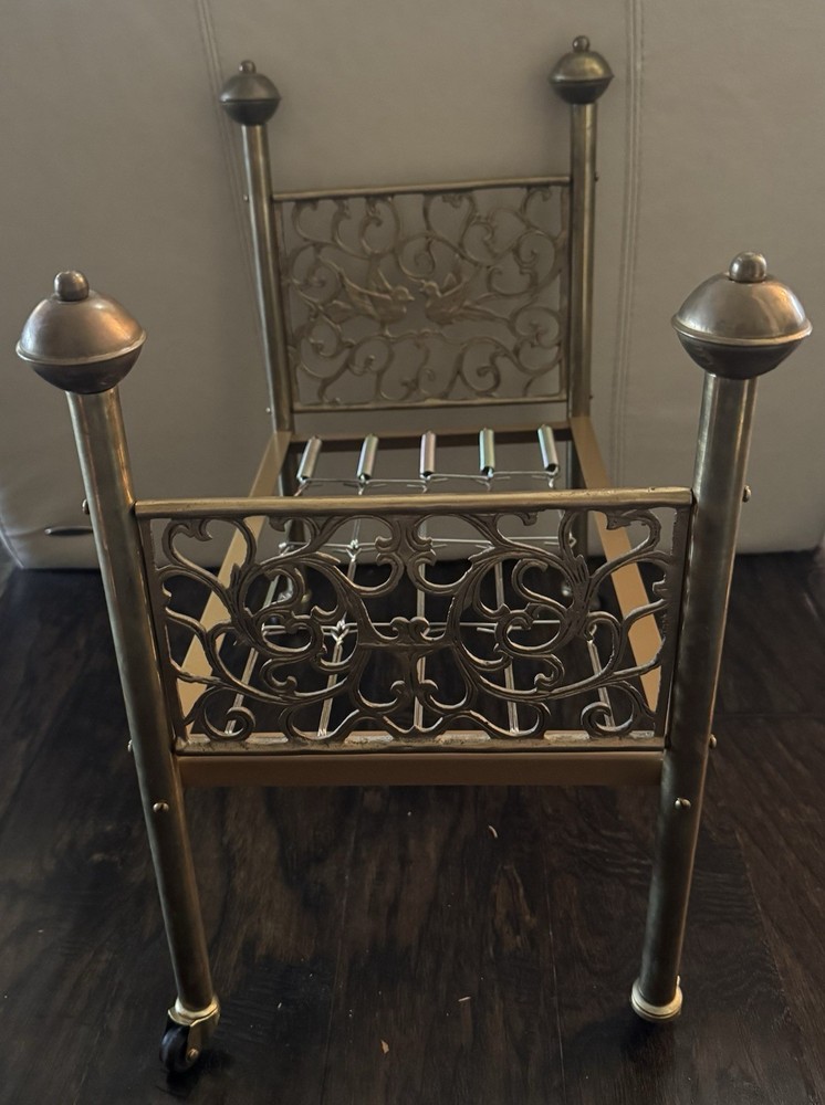 Brass Doll Bed (Vintage) Beautiful Bird Design
