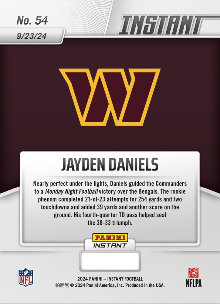 Presale GRADED GEM-MT 10 Jayden Daniels 2024 PANINI INSTANT Rookie Card #54-image