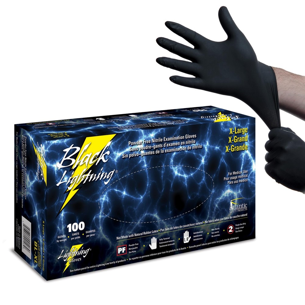 Black Lightning Nitrile Exam Gloves Disposable Powder-Free Extra Durable Black