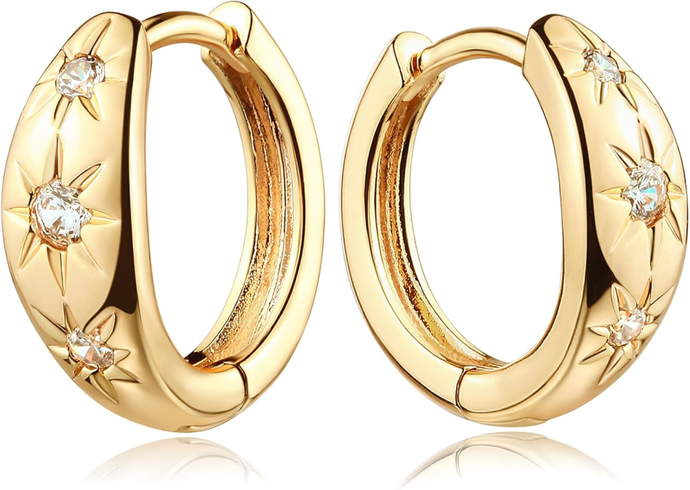 Gold Chunky Huggie Hoop Earring 18K Gold Plated Dainty Handmade Hypoallergenic S