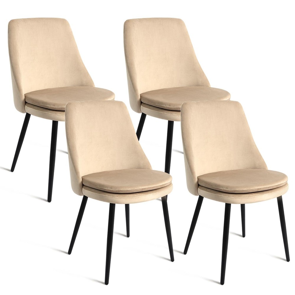 CangLong Upholstered Velvet Dining Chairs Set of 4, High Back Armless Boucle ...