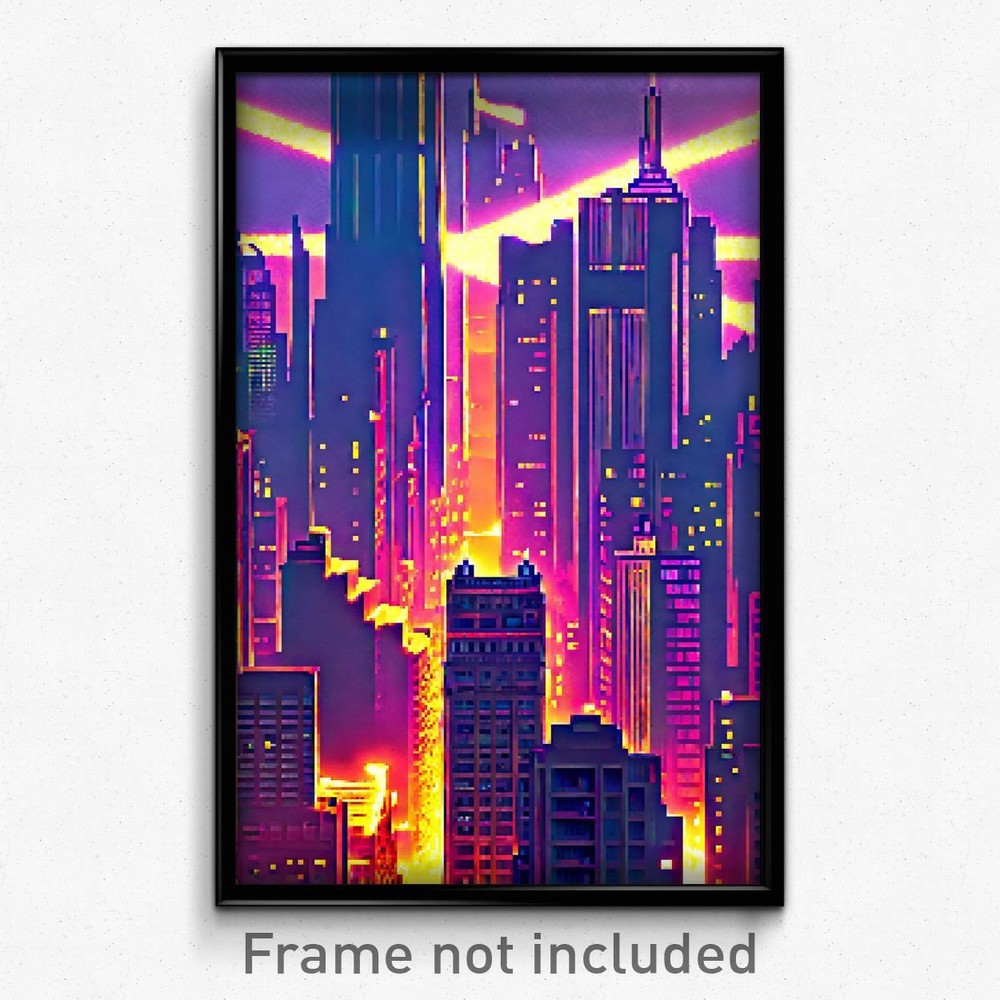 8-Bit Pixel Art Poster - Psychedelic Colossal City Video Game Print