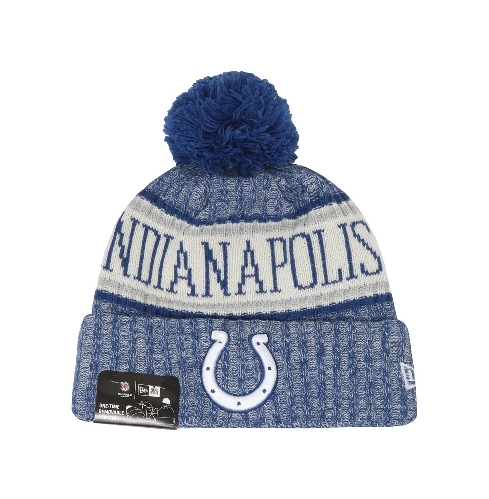 New Era Men Women Beanie Indianapolis Colts Blue White On Field Sport Knit Hat