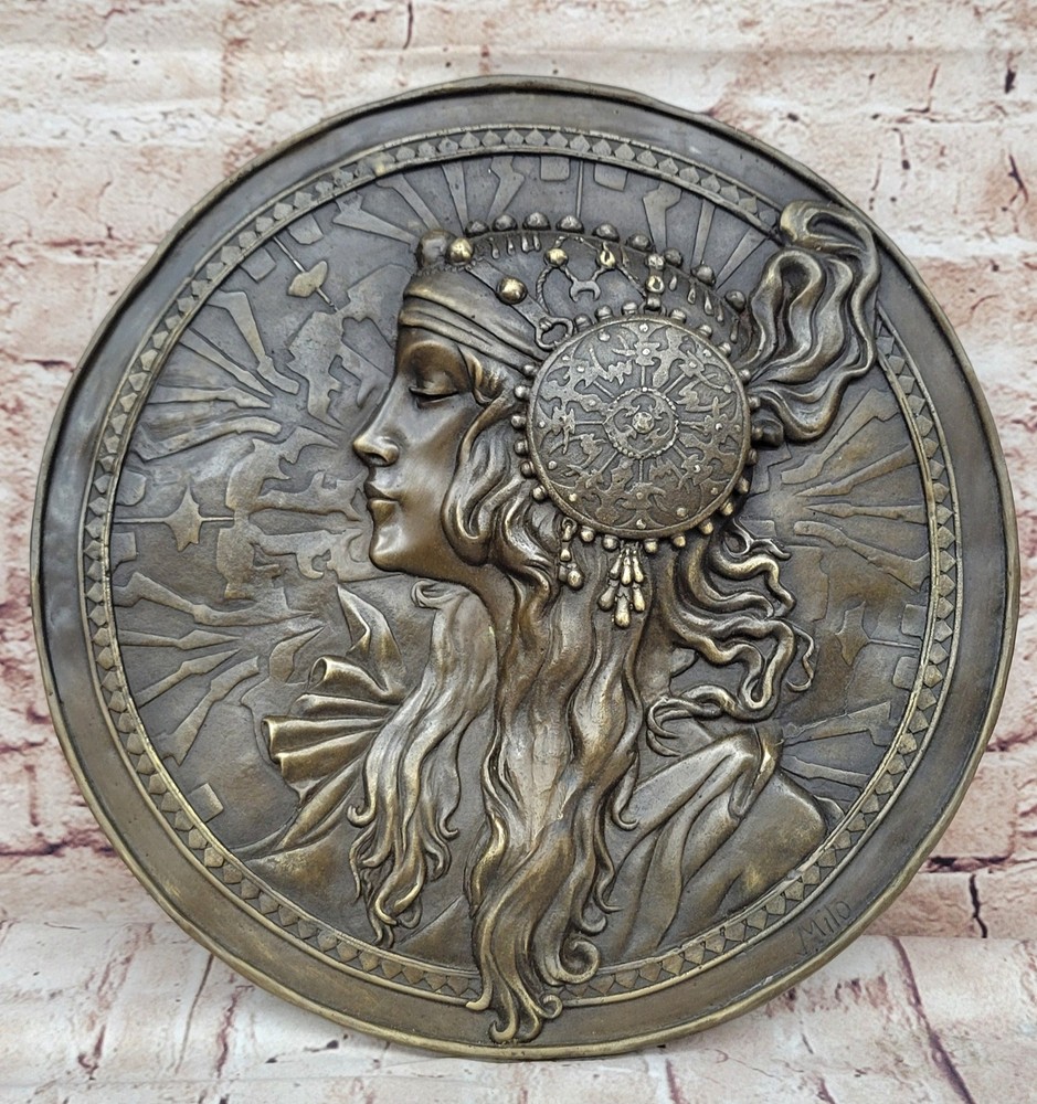 Handcrafted Large Bronze Bas Relief Plaque of Woman Face Sculpture