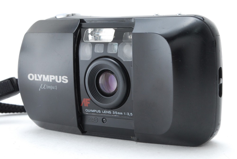 [Near Mint w/Case] Olympus μ mju Black Point & Shoot 35mm Film Camera JAPAN
