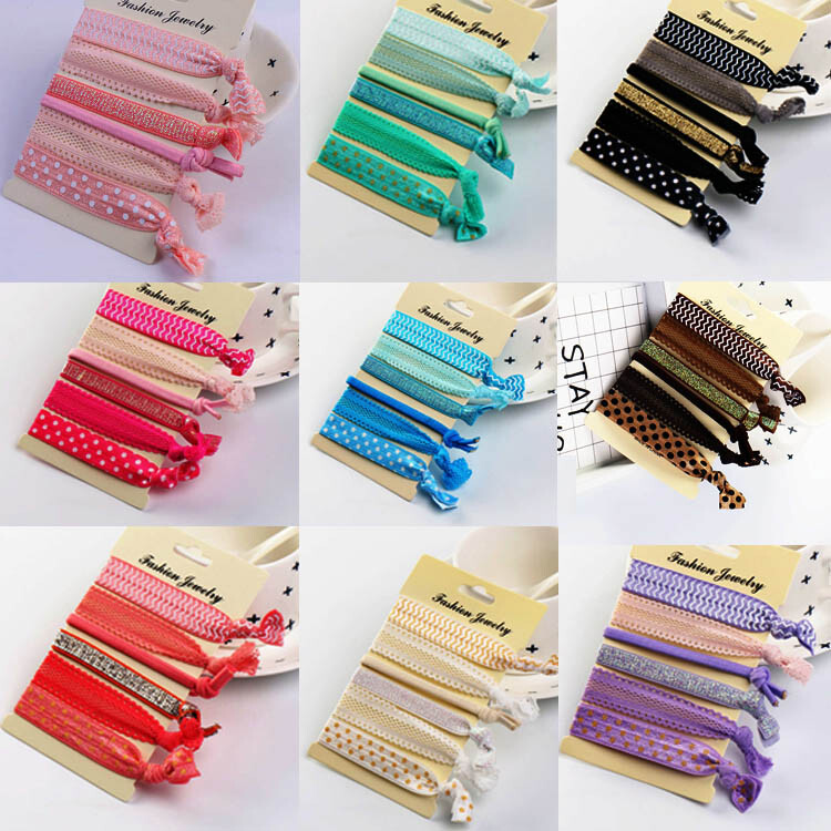 6pcs No Crease Hair Ties Ribbon Elastics Ponytail Bands