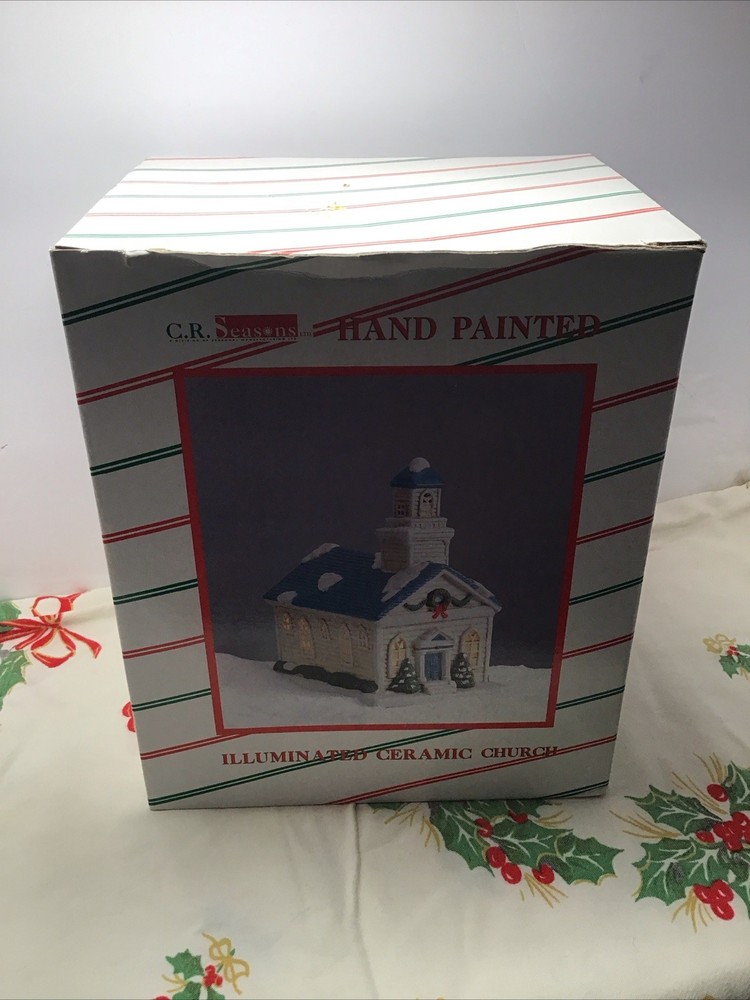 CR Seasons Illuminated Hand Painted Ceramic Church Christmas Village With Box