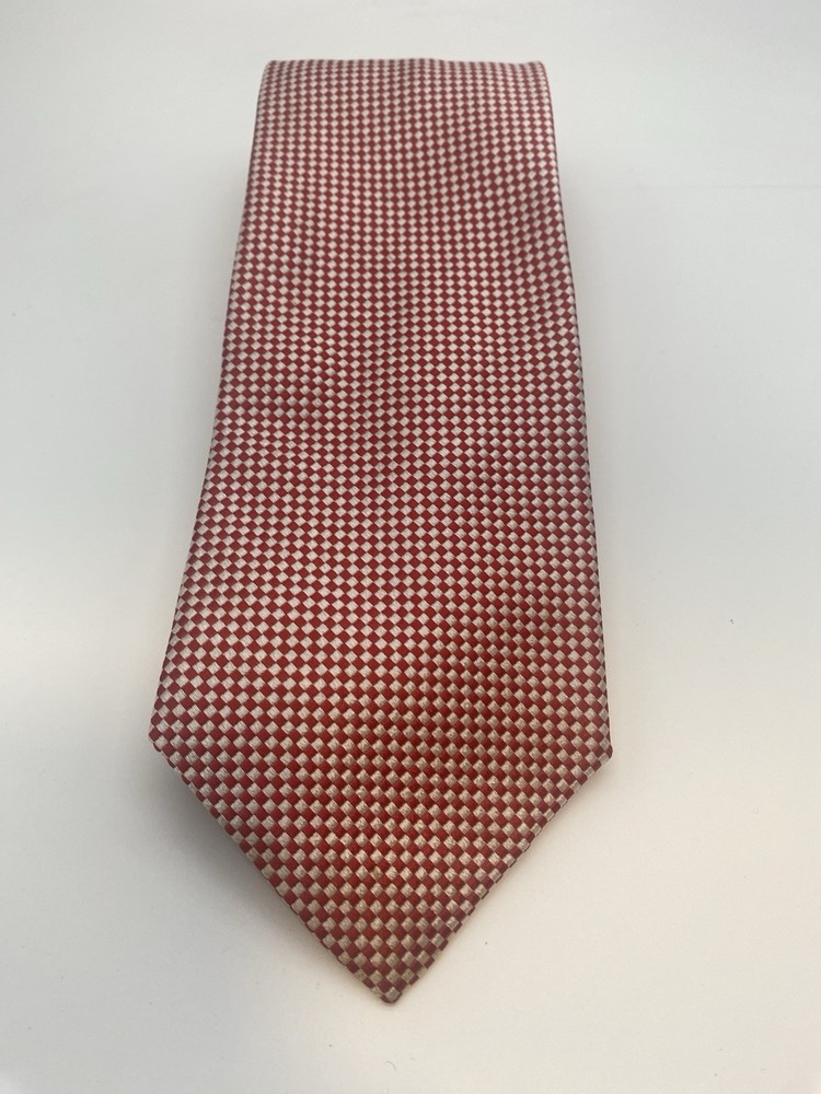 Paul Fredrick Red White Italian Silk Handmade Men's Tie Geometric Woven Classic