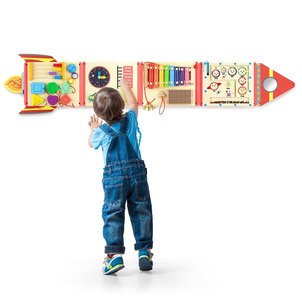 5ft Wooden Busy Wall Panel for Toddlers, Montessori Sensory Activity Center