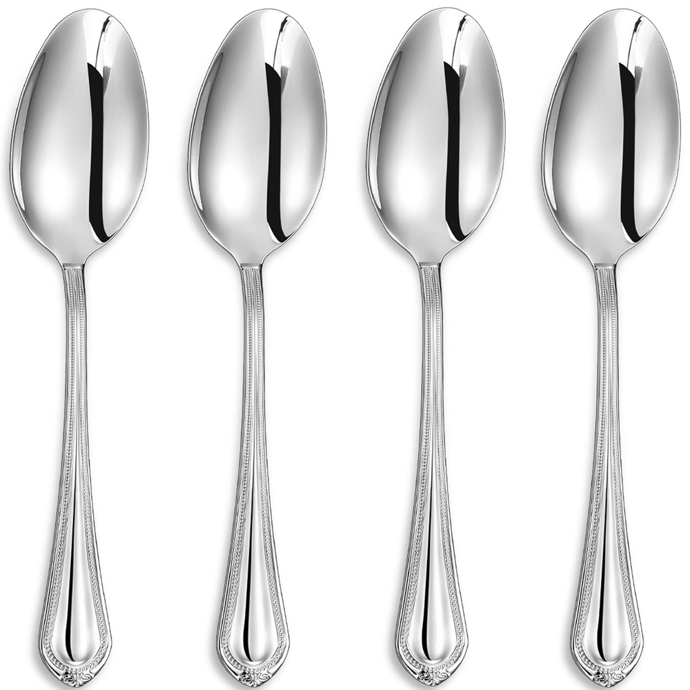 Pearl Edge 4-Piece Stainless Steel Spoon Set Premium Silverware for Elegant Dining