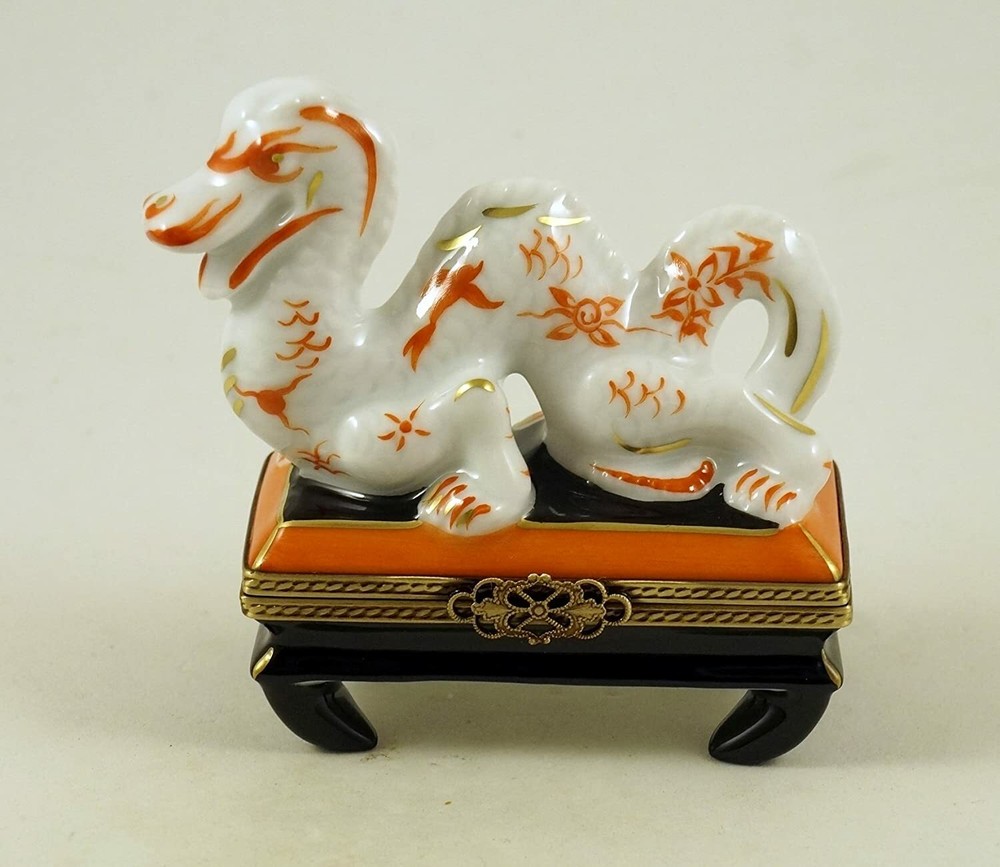New French Limoges Trinket Box Lucky Dragon Good Fortune Symbol Year of Dragon-image