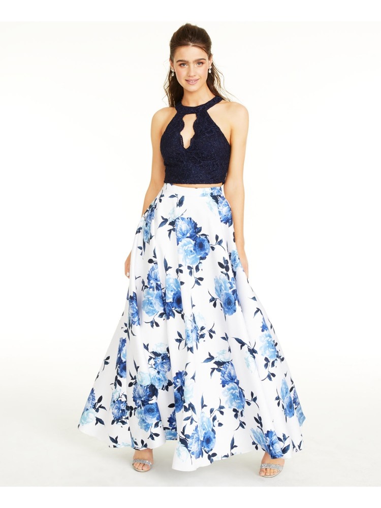 CITY STUDIO Womens Navy Lace Sleeveless Halter Formal Top 3