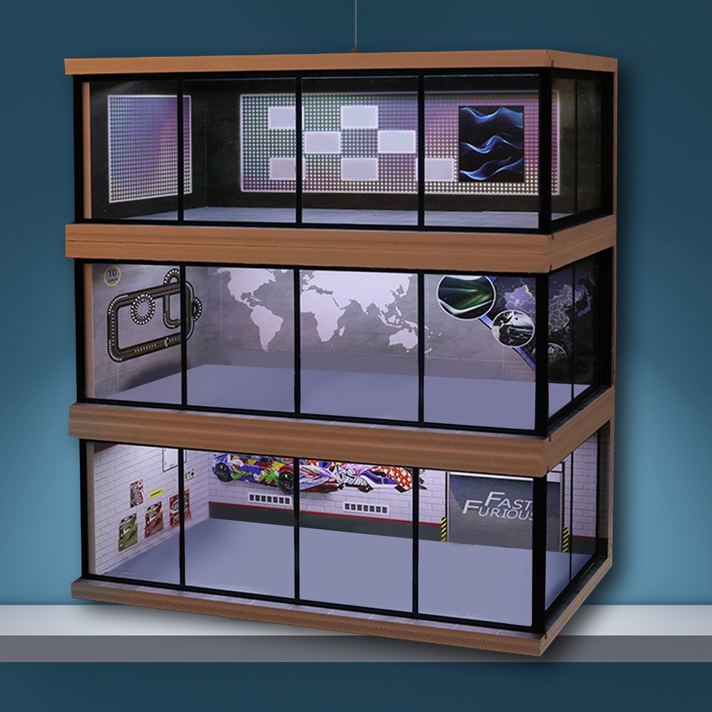 1:64 Diorama Car Parking Lot Model LED Lighting Garage Store Scene Display Model