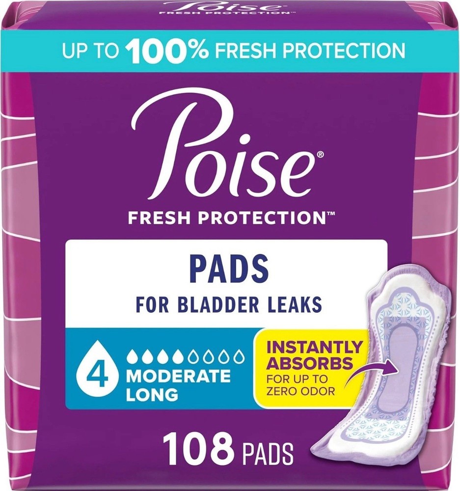 Poise Incontinence Pads for Bladder Leaks Postpartum 4 Long White