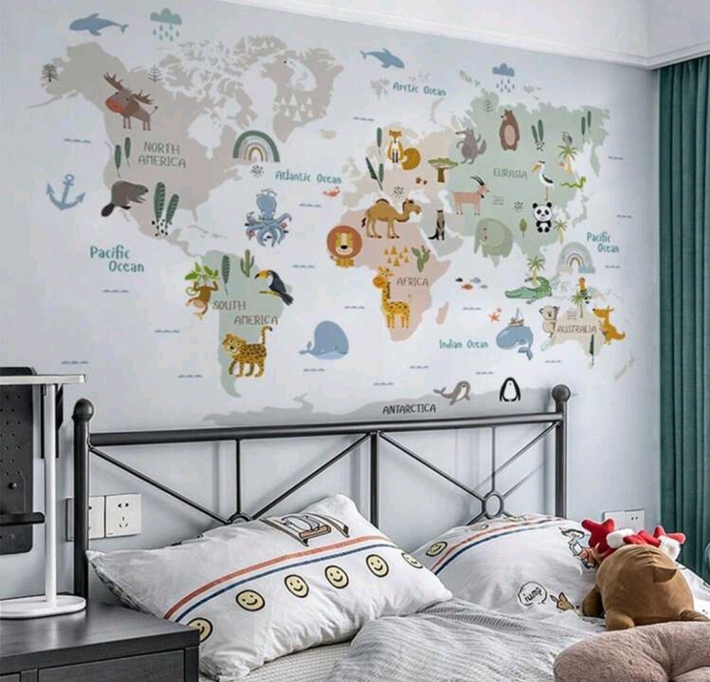 Fun Educational Animal World Map Wall Sticker for Kids Room Decor