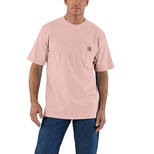 Carhartt Men's LT Loose Fit Heavyweight Short Sleeve Pocket T-Shirt - Ash Rose K