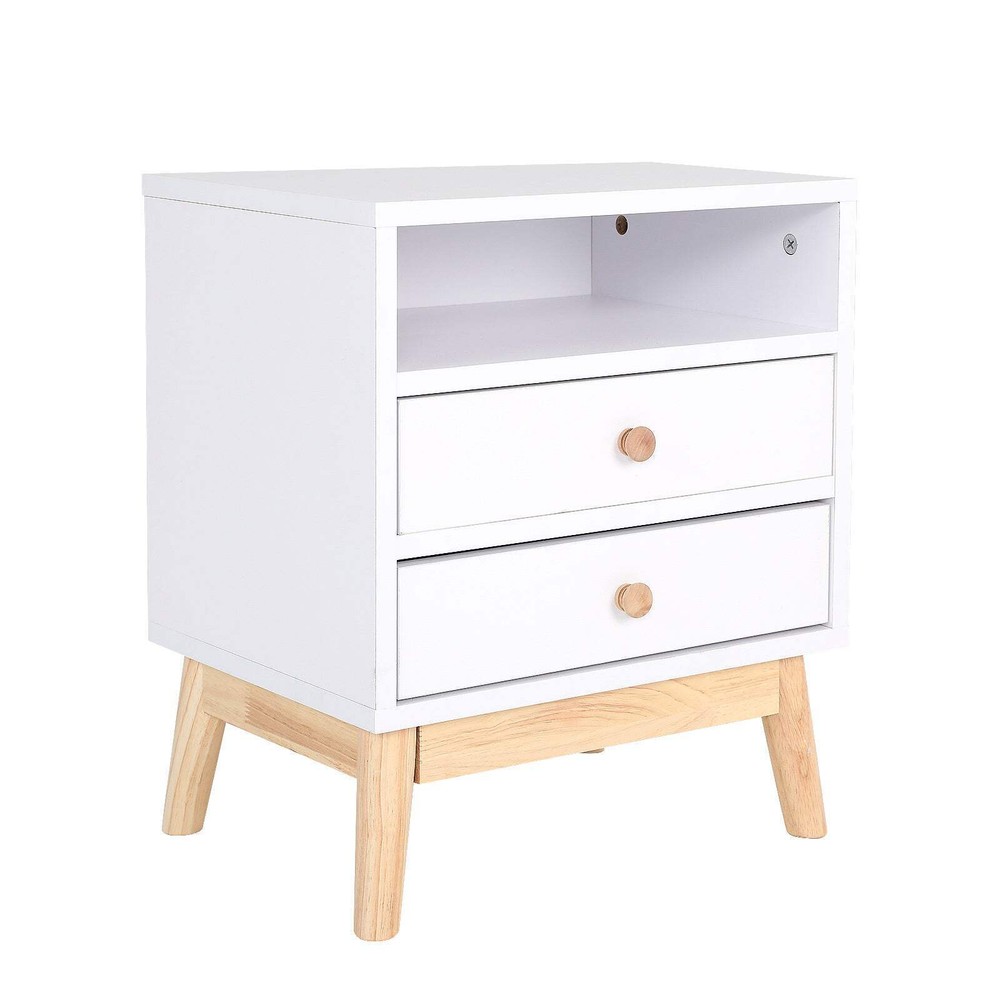 NNEDSZ 2-Drawer Bedside Table Nightstand Storage Cabinet ANYA in White