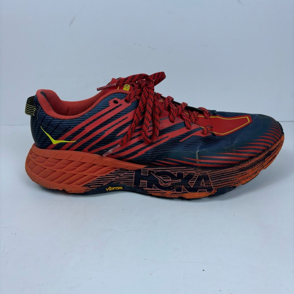 Hoka One One Speedgoat 4 Grey Red Trail Running Shoes Men's Size 9.5