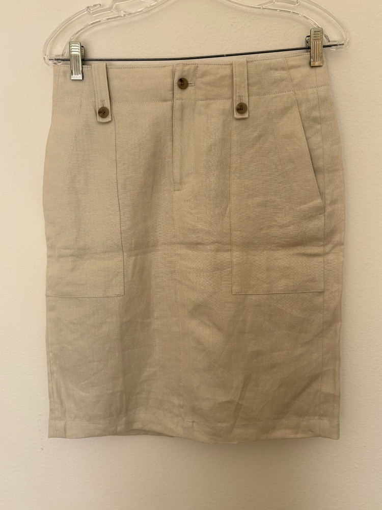 J.CREW Skirt Size 2 Linen Cargo Pencil Skirt Womens Beige Knee Length New