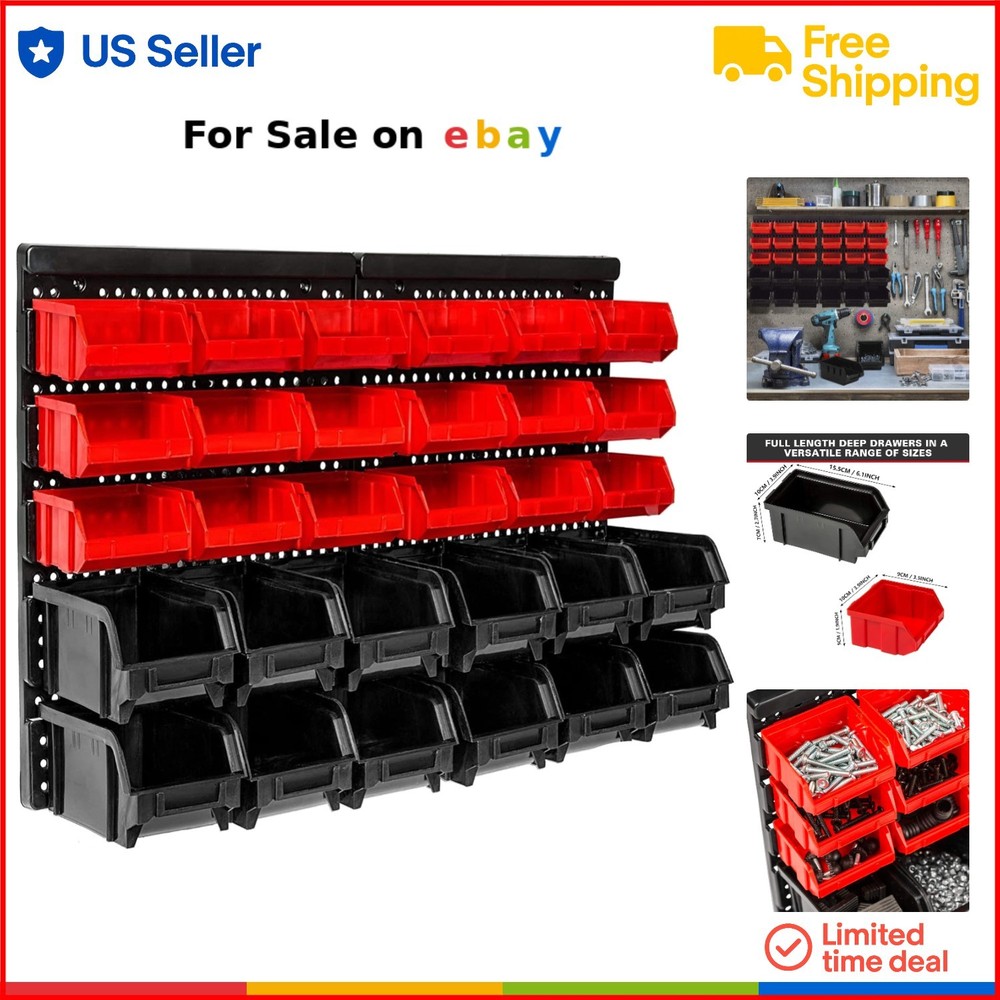 Wall Mounted Storage Bins Plastic 30 Organizer Tool Hardware Crafts Office