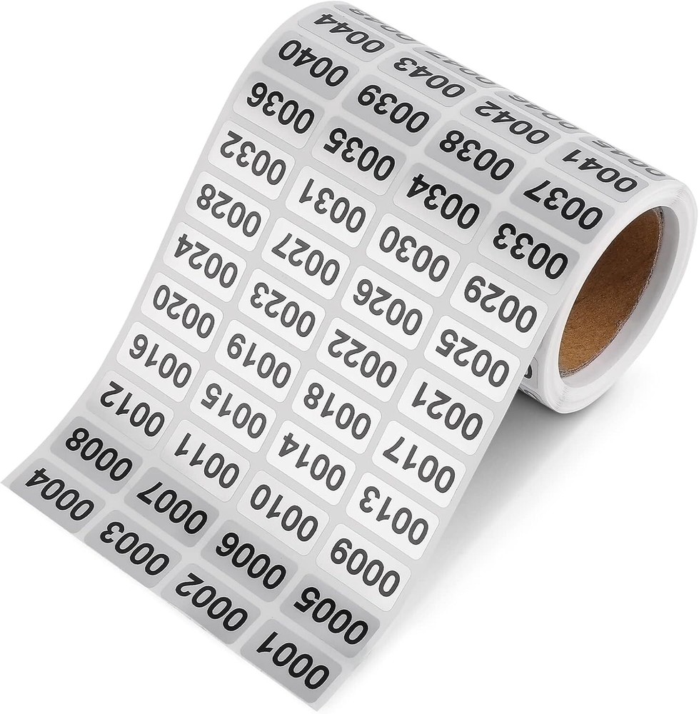 1-2000 Self-Adhesive Waterproof Inventory Number Stickers Consecutive