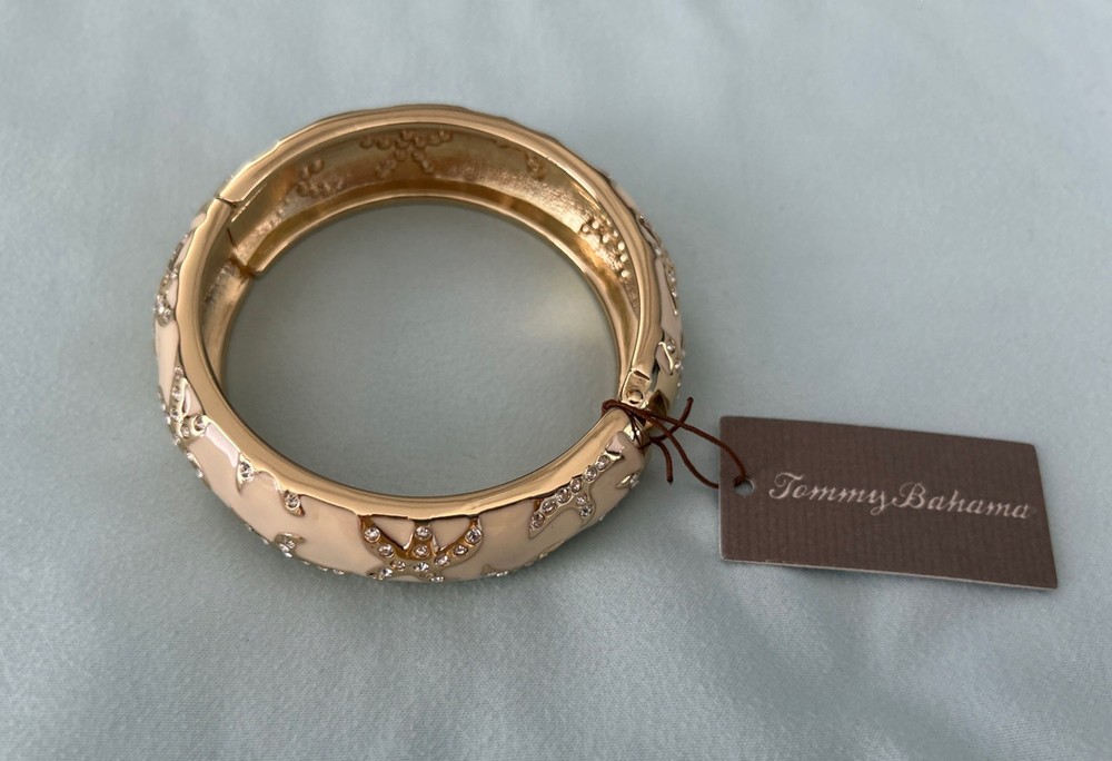 New! Tommy Bahama Women's Starfish Gold/Off White/Cream Enamel Hinged Bracelet
