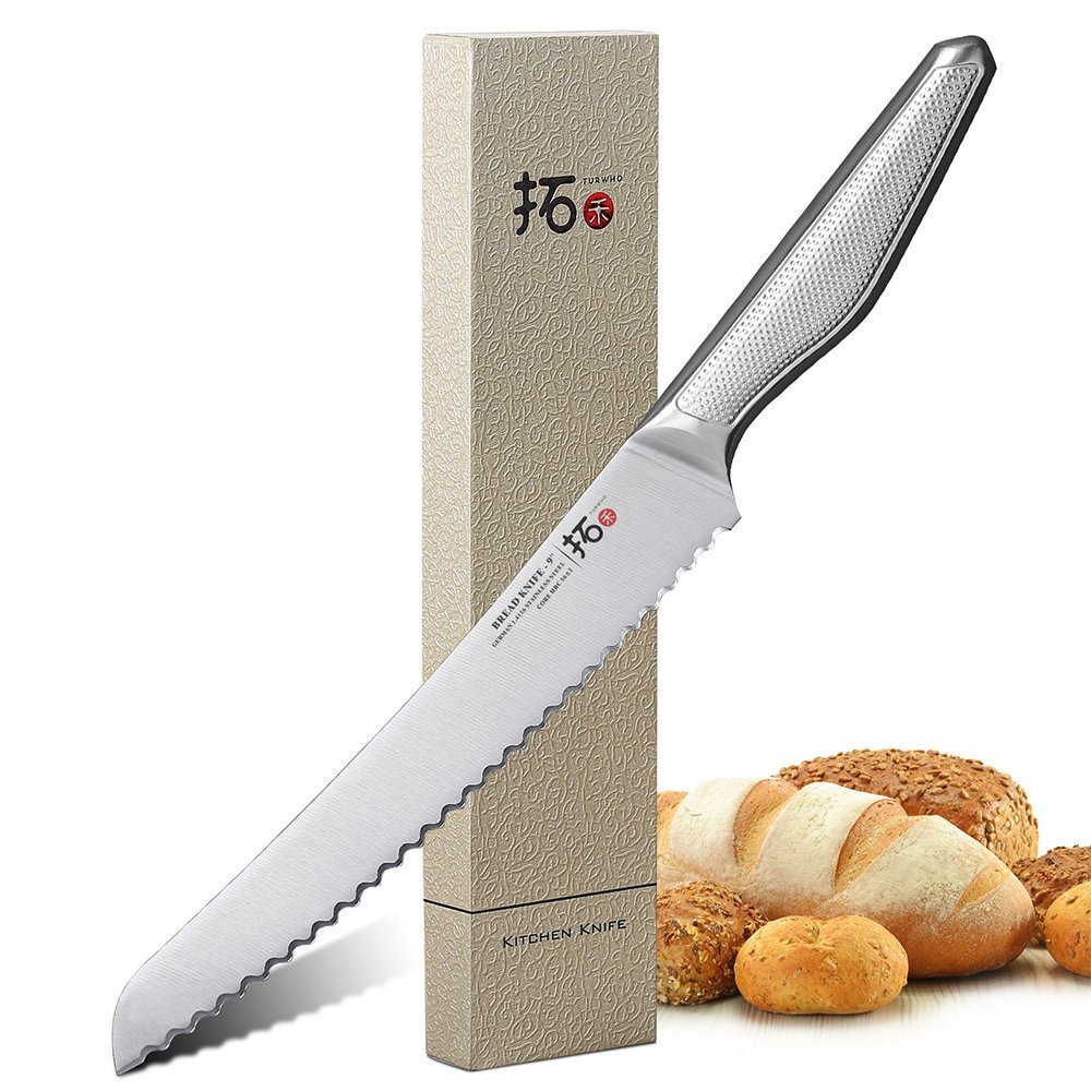 TURWHO 9inch Bread Knife German Stainless Steel Knives Kitchen Knife with Handle