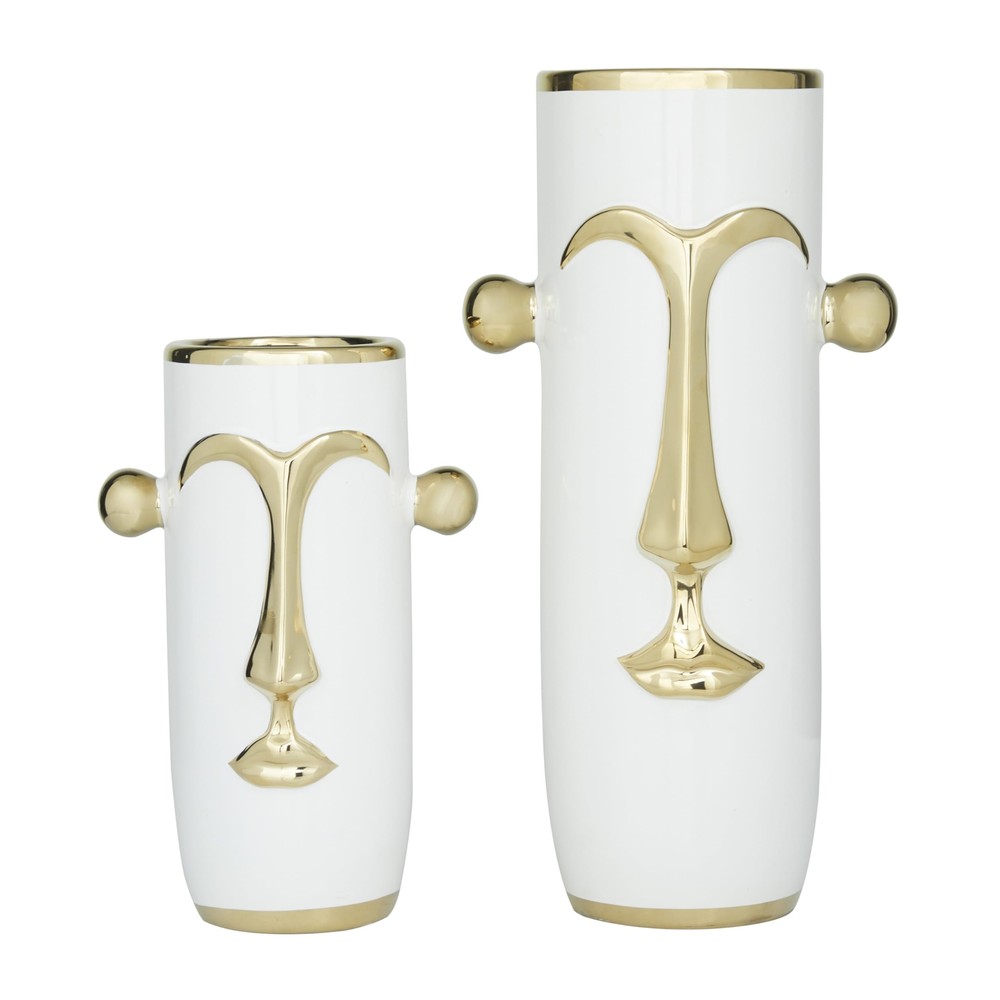 The Novogratz Ceramic Face Decorative Vase Centerpiece Vases with Gold Detail...