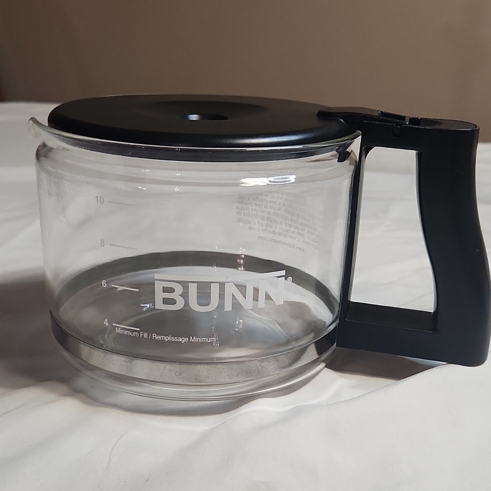 BUNN Glass Coffee Carafe Replacement, Clear/Black, Durable Plastic Handle, Box,