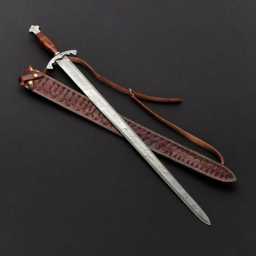 CUSTOM HANDMADE DAMASCUS STEEL VIKING SWORD WITH ROSE WOOD HANDLE