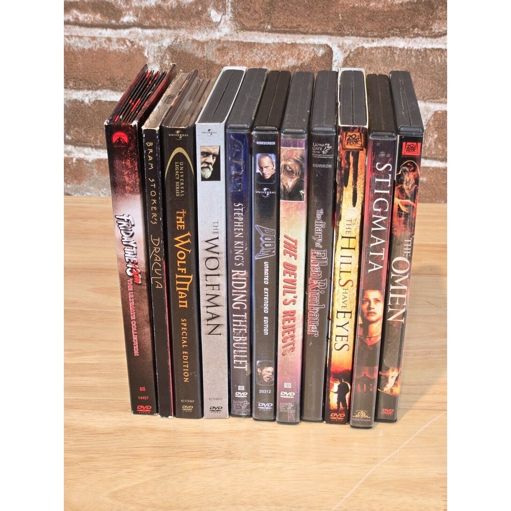 Lot of 10 Iconic Horror dvds Friday the 13th collection, Wolfman, Dracula, Omen
