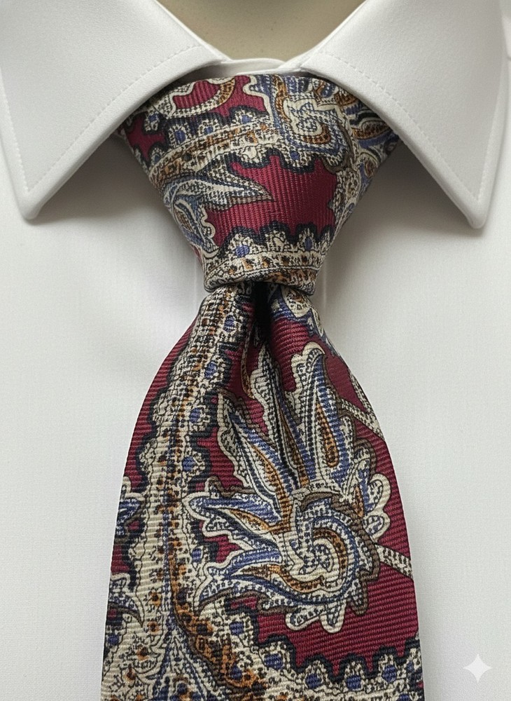 Polo Ralph Lauren Silk Tie Burgundy Red Gold Blue Paisley Made in USA 57