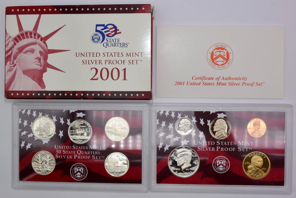 2001-S US Mint 10-Coin Silver Proof Set w/Box & Certificate of Authenticity