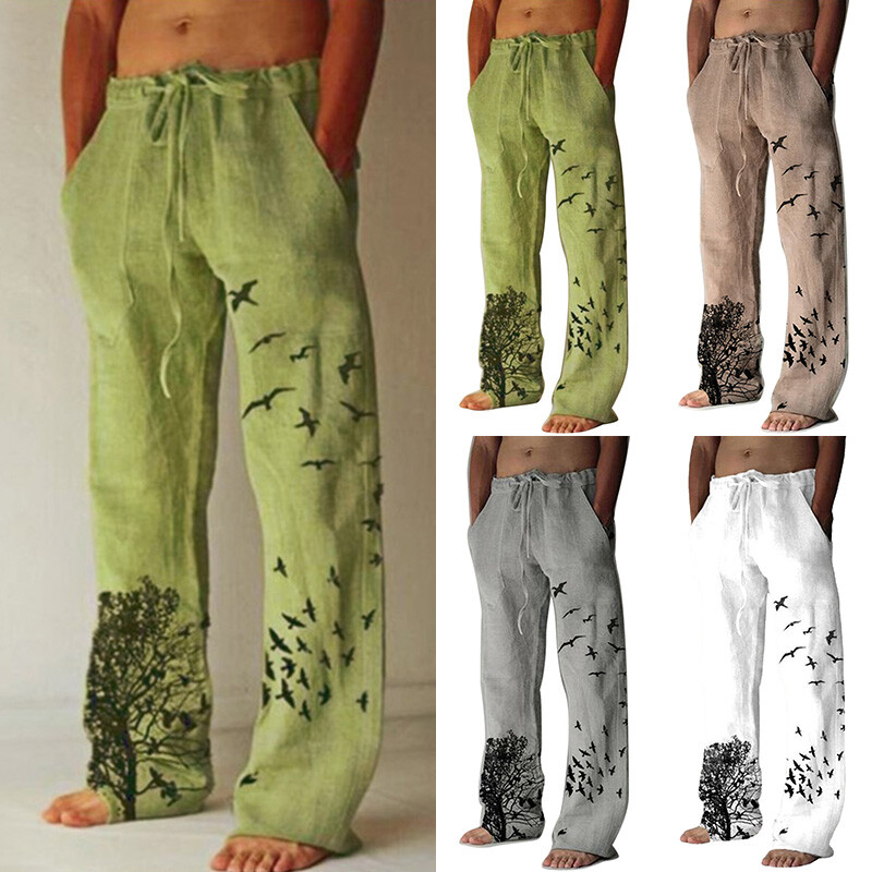 Men Harem Pants Casual Cotton Linen Baggy Loose Oversized Yoga Hippy Trousers CA