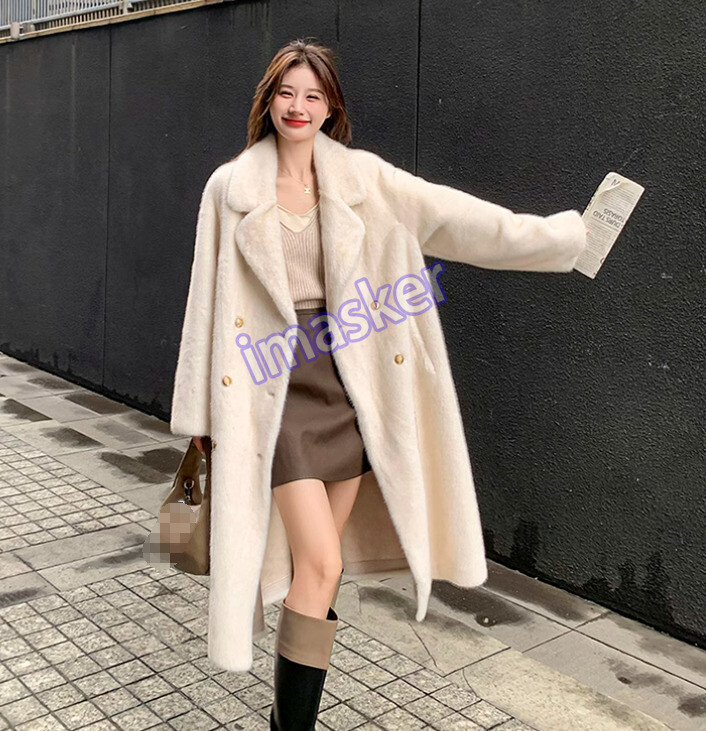 Luxurious Mink Fur Coat for Women Mid-Length Belted Parka with Lapel Collar