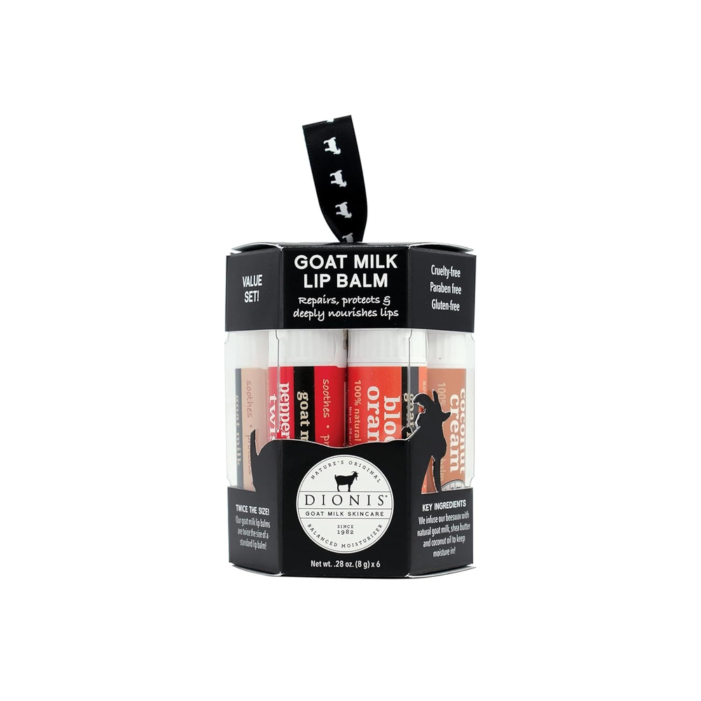 Goat Milk 6 Pc Lip Balm Ornament 2024 - Vanilla, Coconut, Milk & Honey, Berry, P