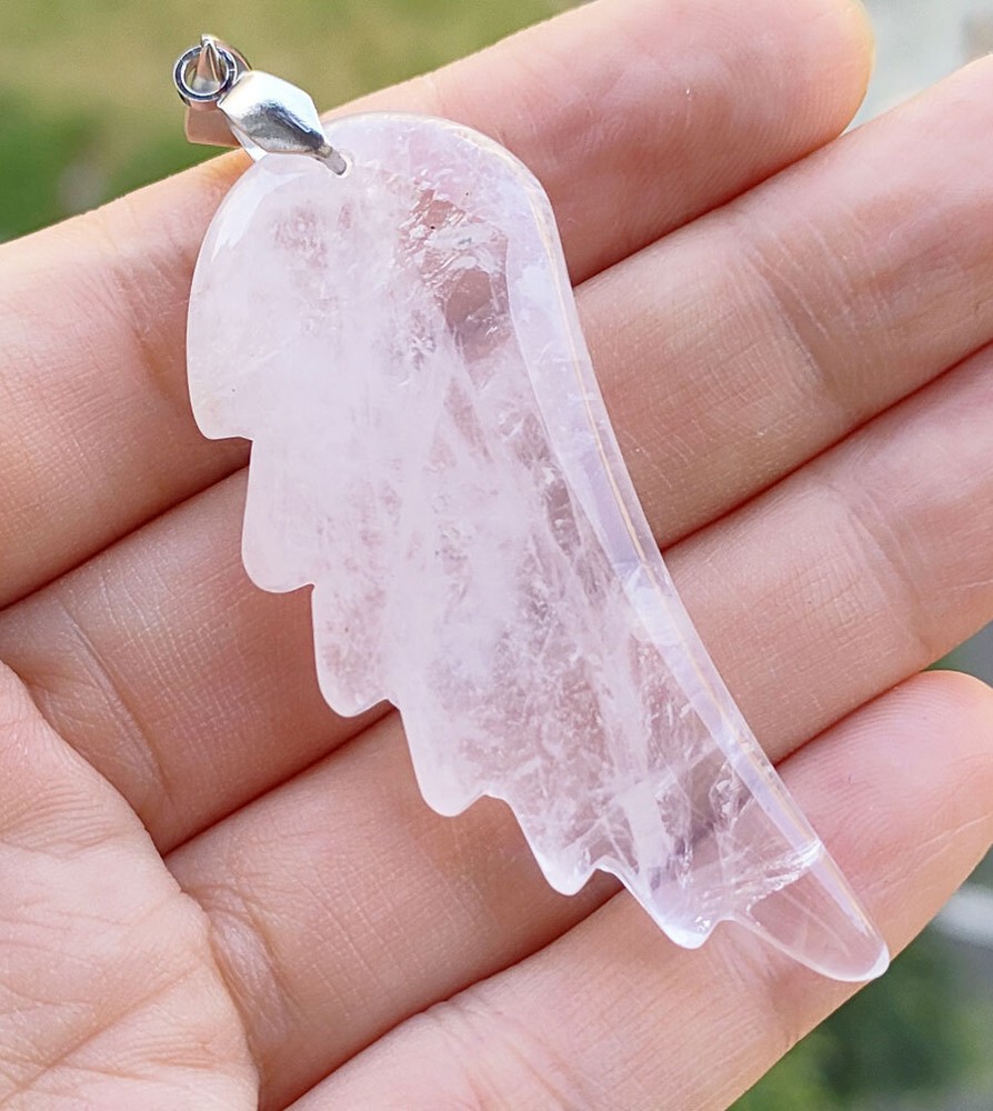 5pcs Natural Rock Quartz Gems Angel Wing Pendants Magic Reiki Amulet Lucky