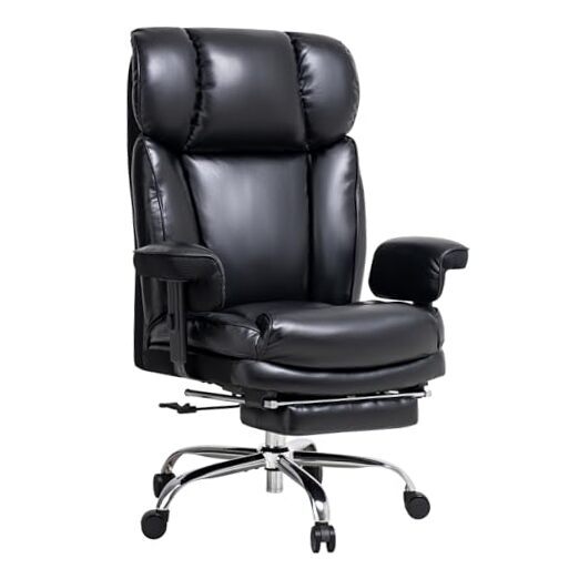 Big and Tall Office Chair 400lbs, Wide Seat, Telescoping Leg Rests, Adjustable