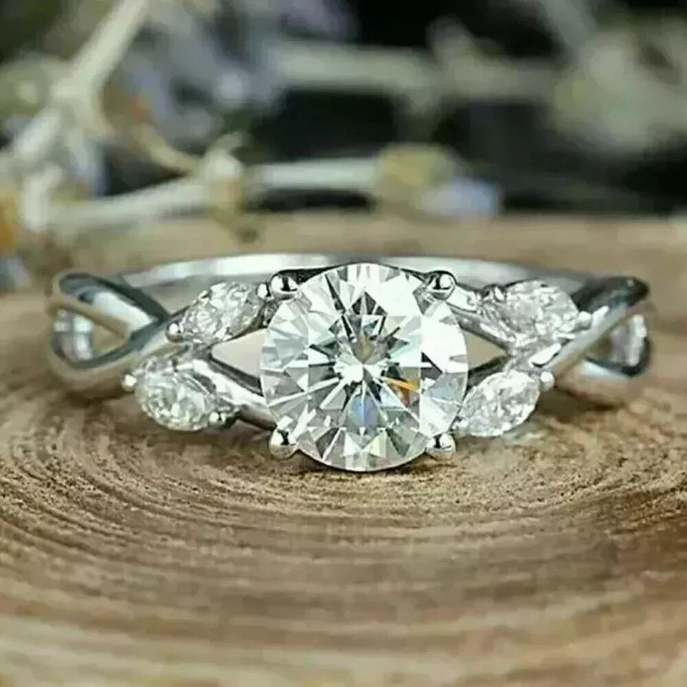 14k White Gold Plated 2.00Ct Round Cut Natural Moissanite Women Wedding Ring